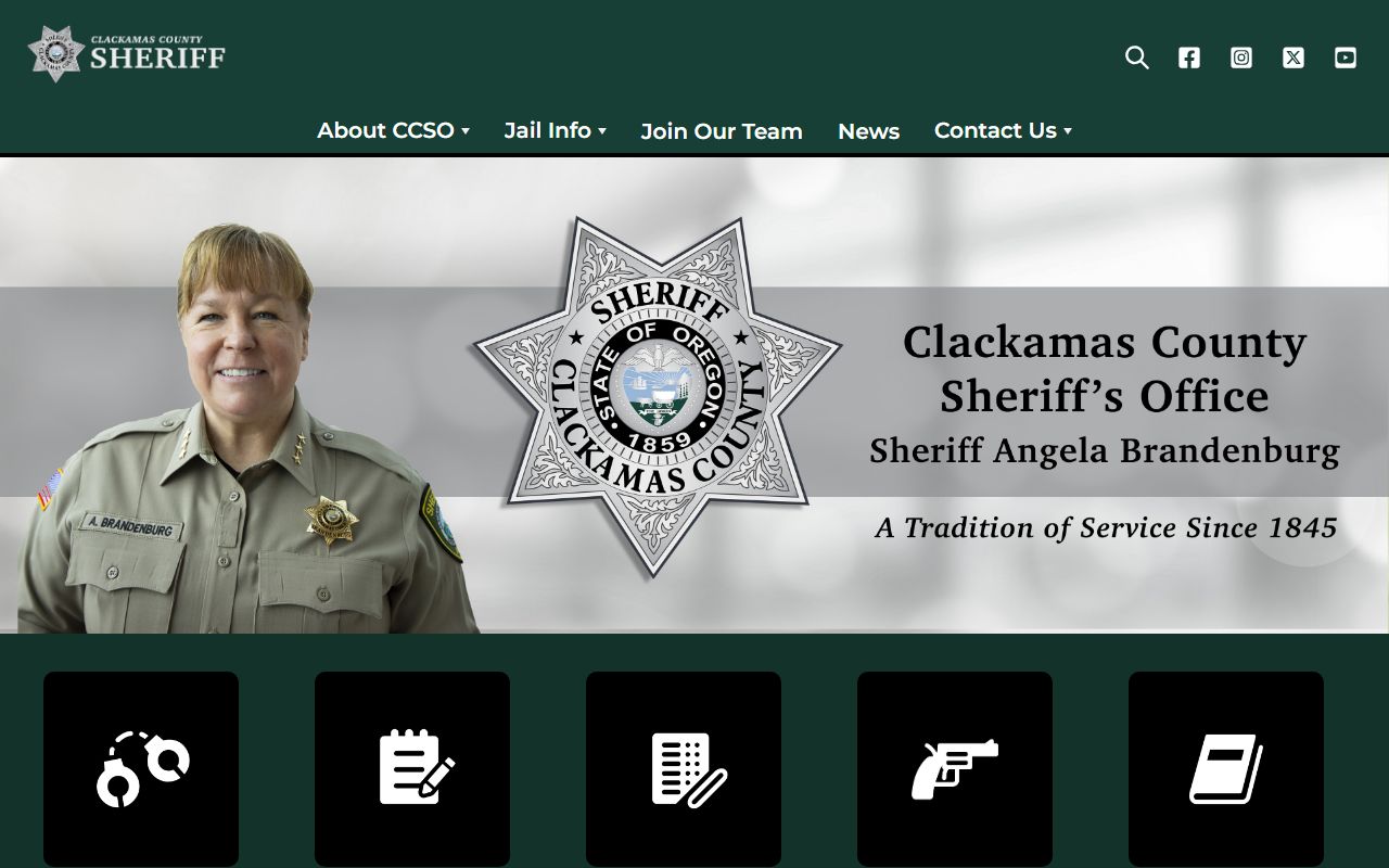 Clackamas County Sheriff's Office homepage for inmate population searches