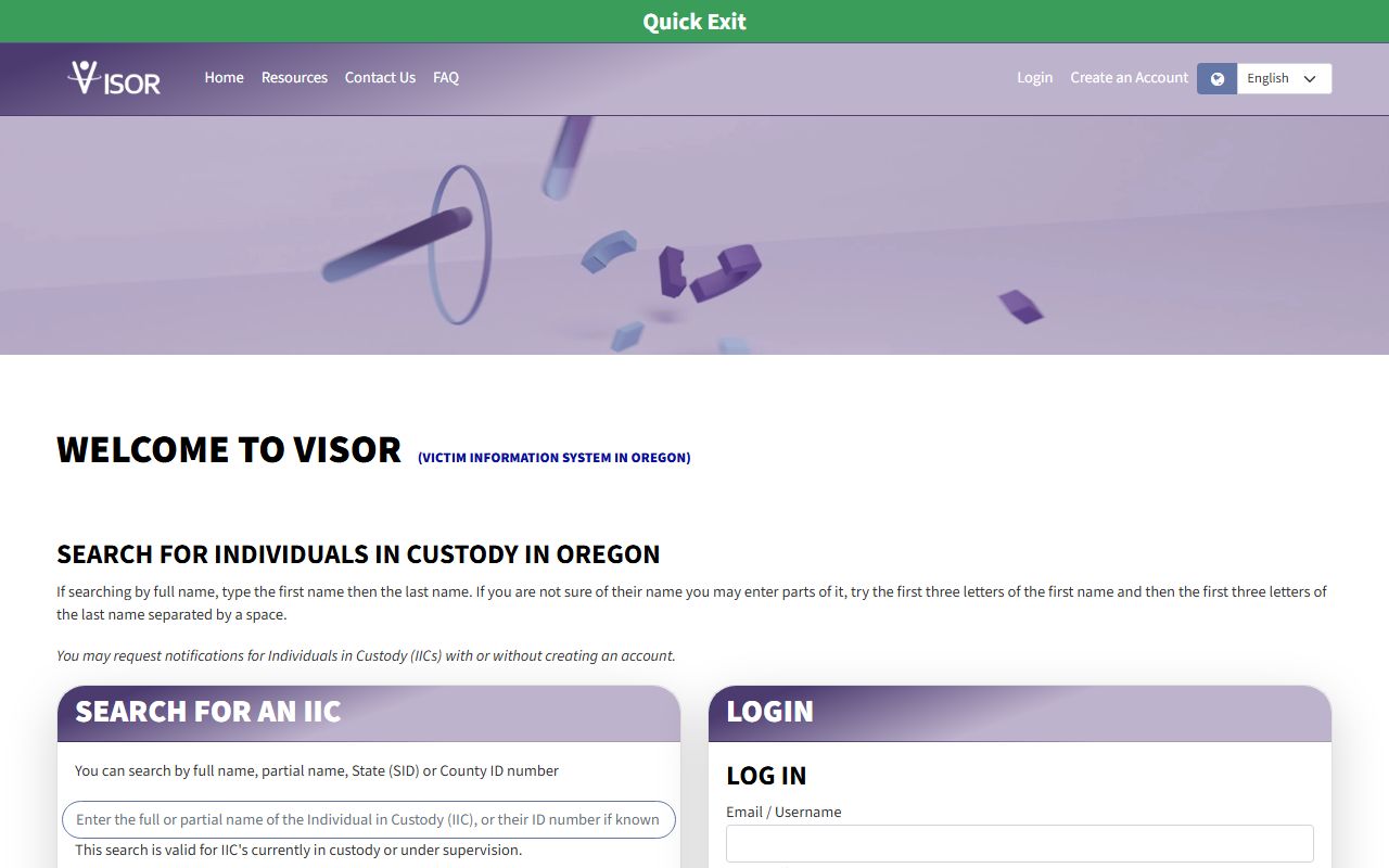 Oregon VISOR custody search for Clackamas County inmate lookup