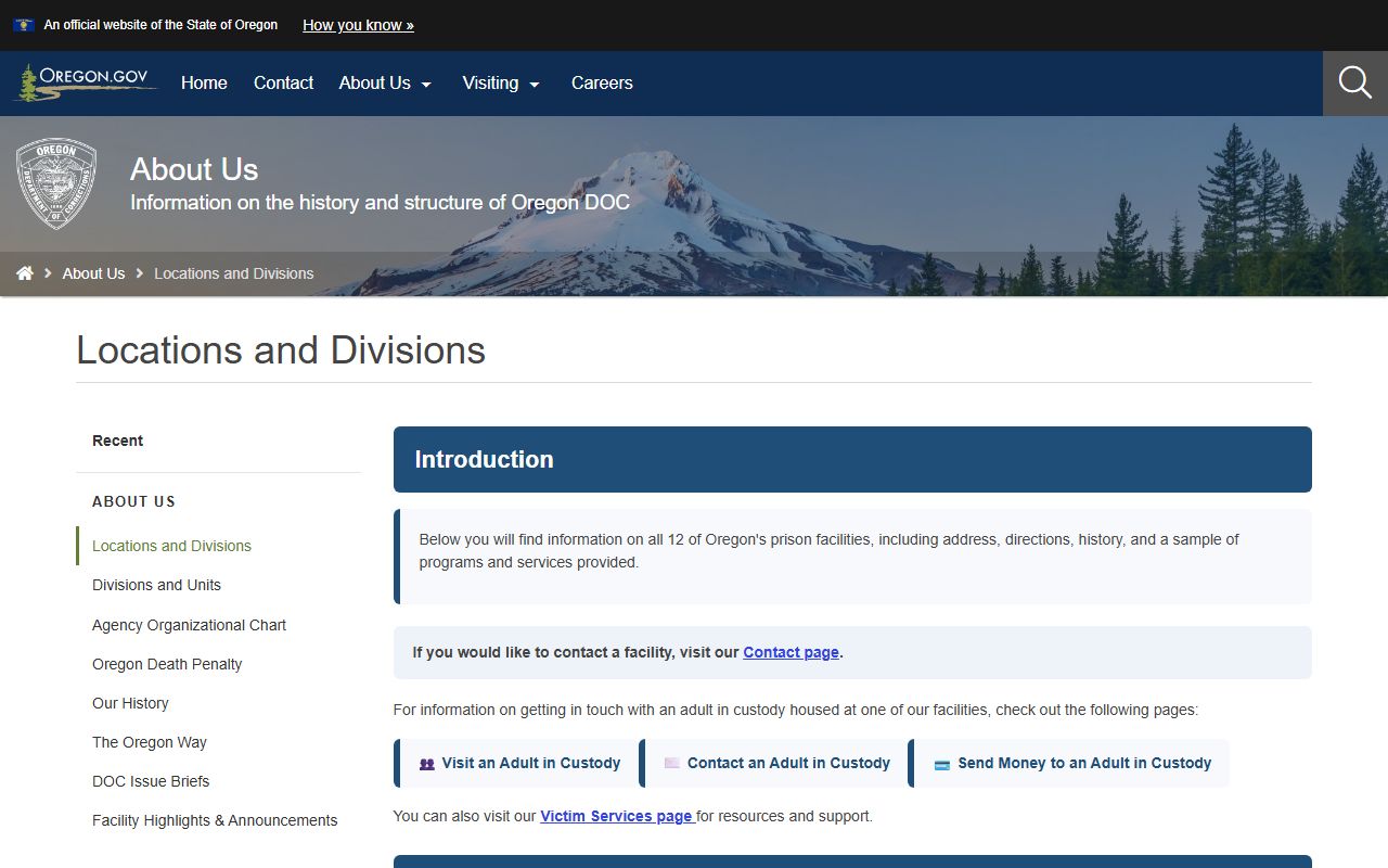 Coffee Creek Correctional Facility Oregon DOC inmate location record